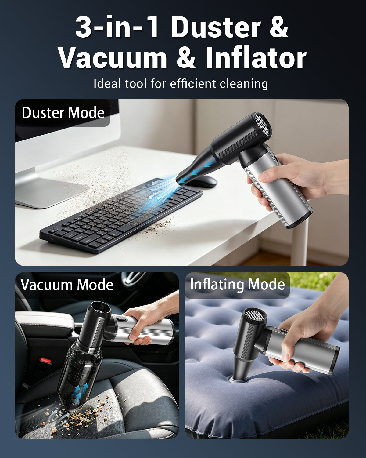 Compressed Air Duster, 2-in-1 Electric Air Duster & Vacuum-Rechargeable with High-Power Brushless Motor