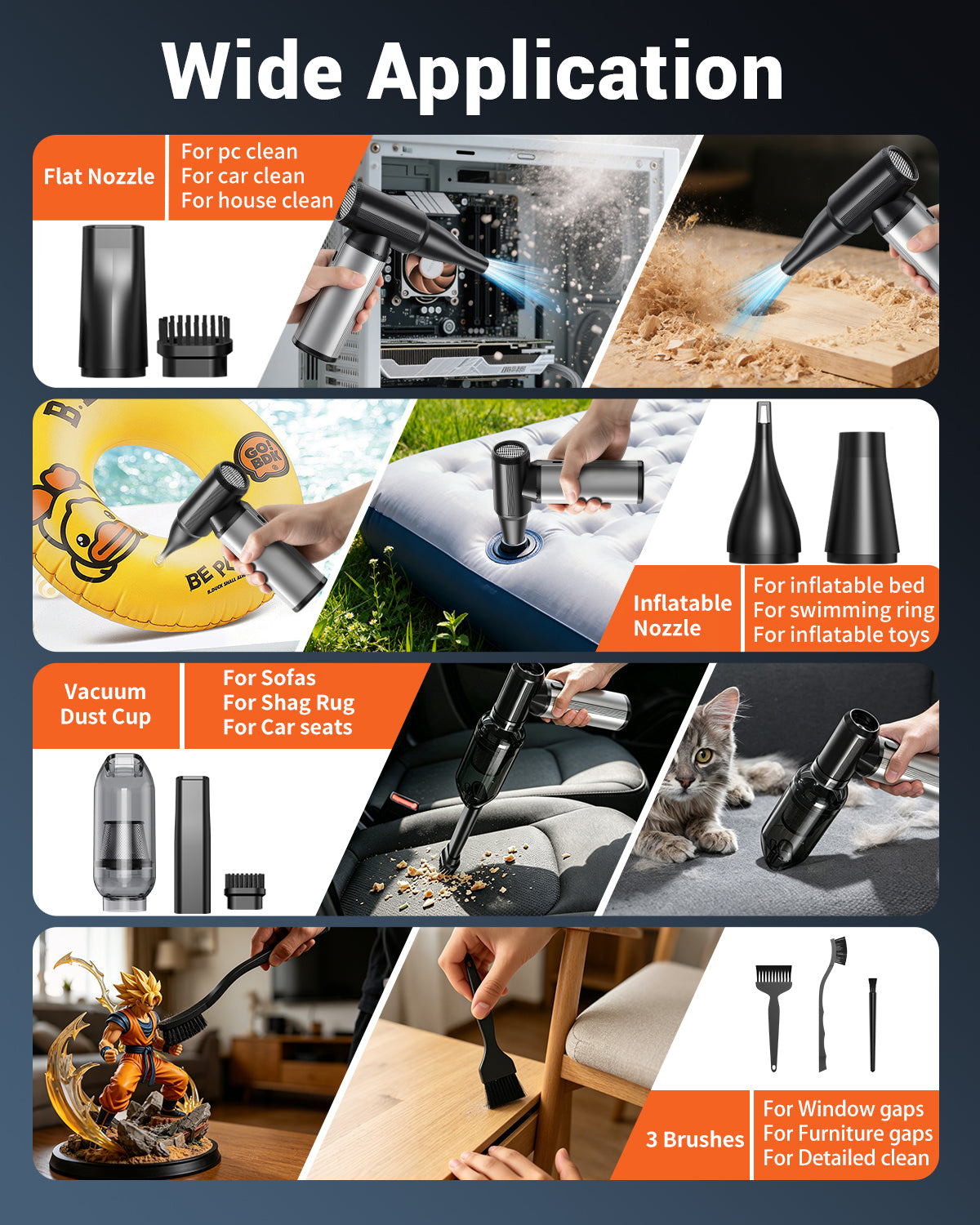 Compressed Air Duster, 2-in-1 Electric Air Duster & Vacuum-Rechargeable with High-Power Brushless Motor