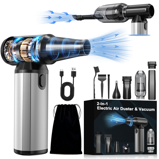 Electric Air Duster, 2-in-1 Compressed Air Duster & Vacuum-Rechargeable with High-Power Brushless Motor